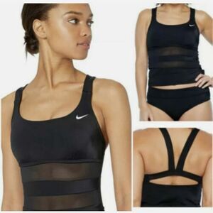 Nike Swim Mesh Solid Edge V-Back Tankini 2-Piece Set Black NESS9366-011 Size Med